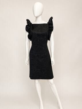 Katy Rodriguez Black Silk Ruffle Sleeve Cocktail Dress Size 2